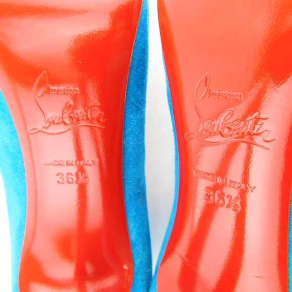 CHRISTIAN LOUBOUTIN Aqua Blue Suede Leather Classic Stiletto Heel Pumps 36.5 - Picture 8 of 9